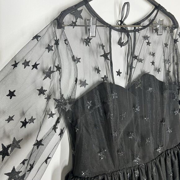 Lirika Matoshi Sz XL Teuta Tulle Dress Star Embellished in Black - Picture 10 of 16